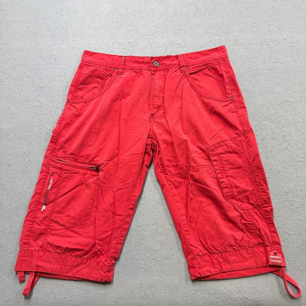 Private Member Cargo Shorts Men's 34 Red Straight Fit Drawstring Hem Utility Y2K